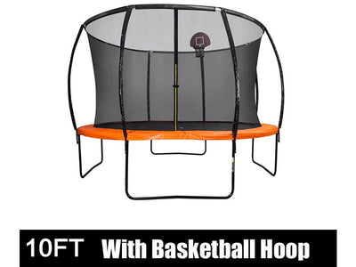 10FT Trampoline with Safety Enclosure Net, Hoop and Ladder - HomeFitPlay