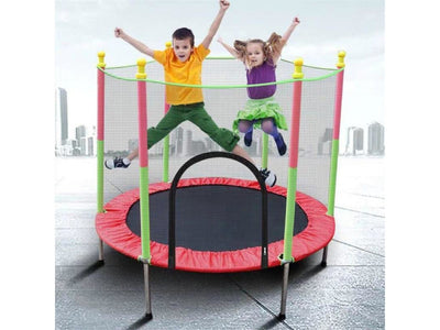 Kids Trampoline with Enclosure Net and Spring Cover Padding for Outdoor Summer Fun - HomeFitPlay